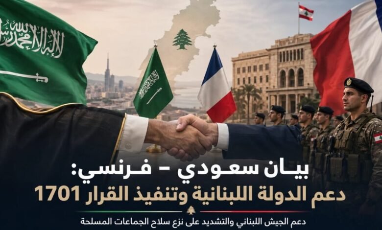 بيان سعودي–فرنسي: تنفيذ القرار 1701 ونزع سلاح الجماعات ودعم الجيش اللبناني
